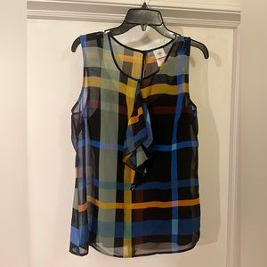 CAbi size medium plaid blouse with black cami base. Ruffle down the front.